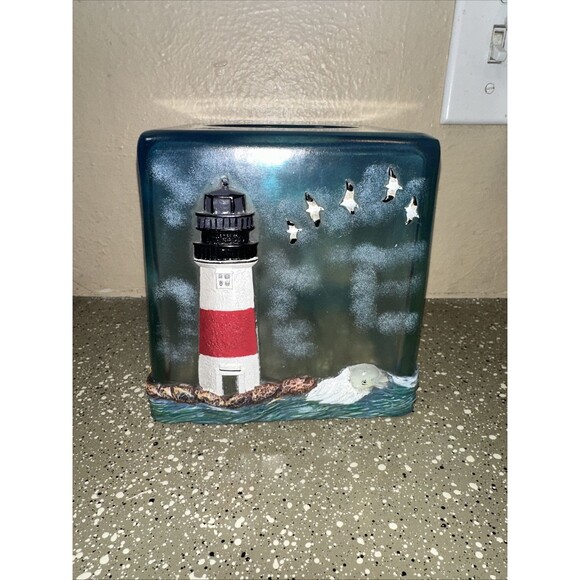 Lighthouse Seagulls Tissue Box Cover Nautical Coastal Decor Ocean Sea Home - Picture 1 of 5